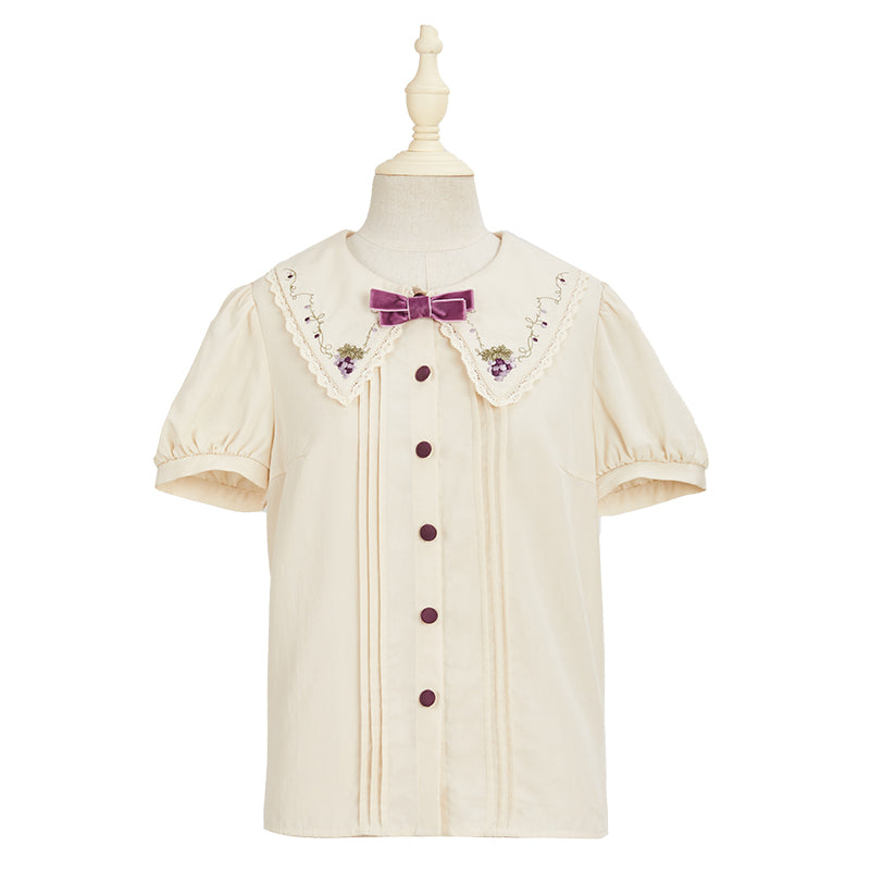 (BFM)Summer Fairy~Sweet Lolita OP Dress Daily Short Sleeve Shirt SK XS Pointed collar short-sleeved shirt-ivory 