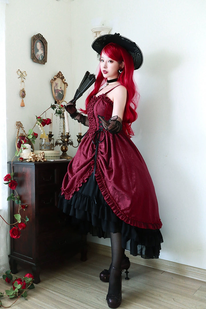 Moonlit Fragrance~Red Night Hunt~Classic Lolita Jumper Dress Wine Red JSK   