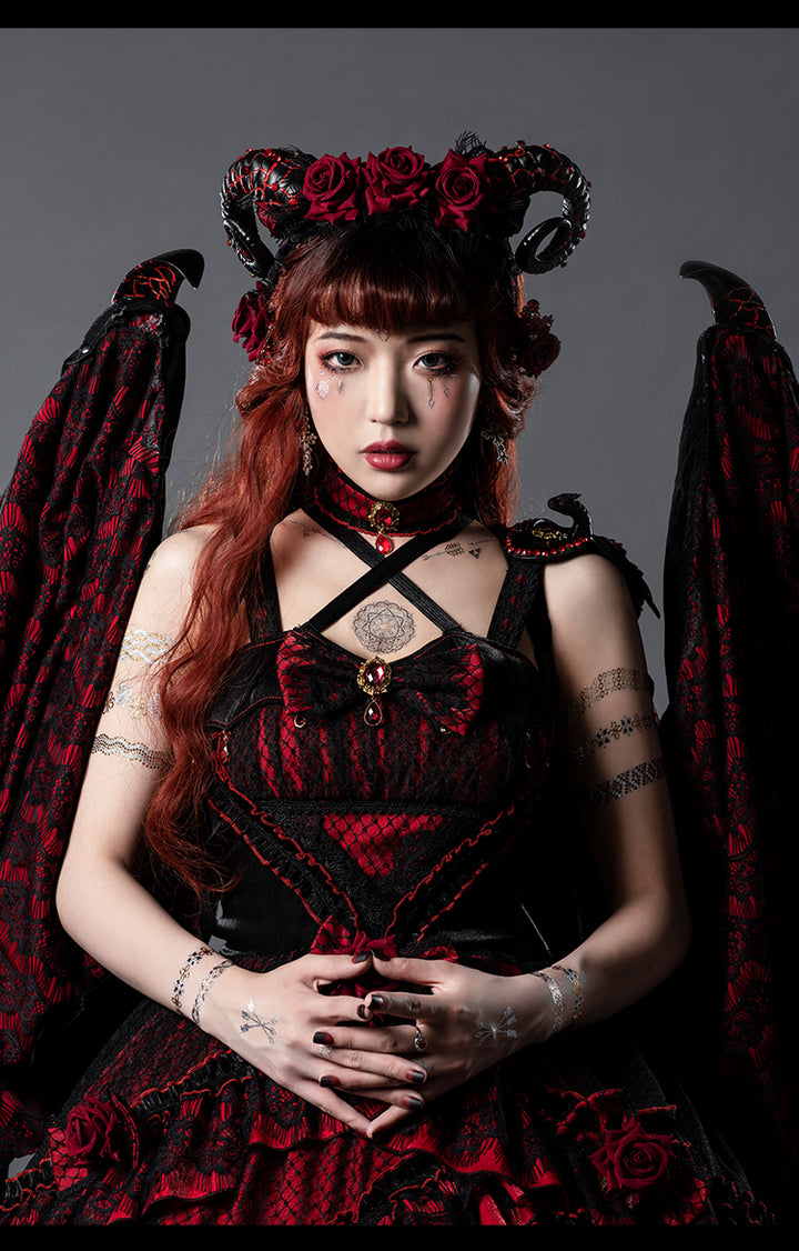 Yupbro~Astoria~Black Red Gothic Lolita JSK Outfit in Dragon Design