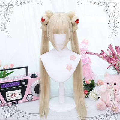 Dalao Home~The prayer of God~Multicolor Ponytail Bangs Lolita Short Wigs gold(wig+ponytail)+ bow heart  