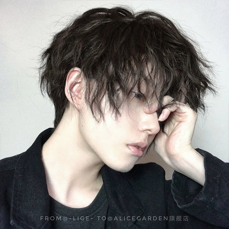 Alicegarden~Ouji Lolita Short Wig Tinfoil Perm Hair Japanese Style Dark brown  