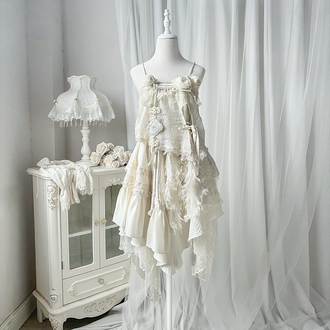 Cornfield Lolita~Moonlit Gardenia~Elegant Wabi-sabi Style Lolita JSK dress Irregular Hem Dress 36962:542352