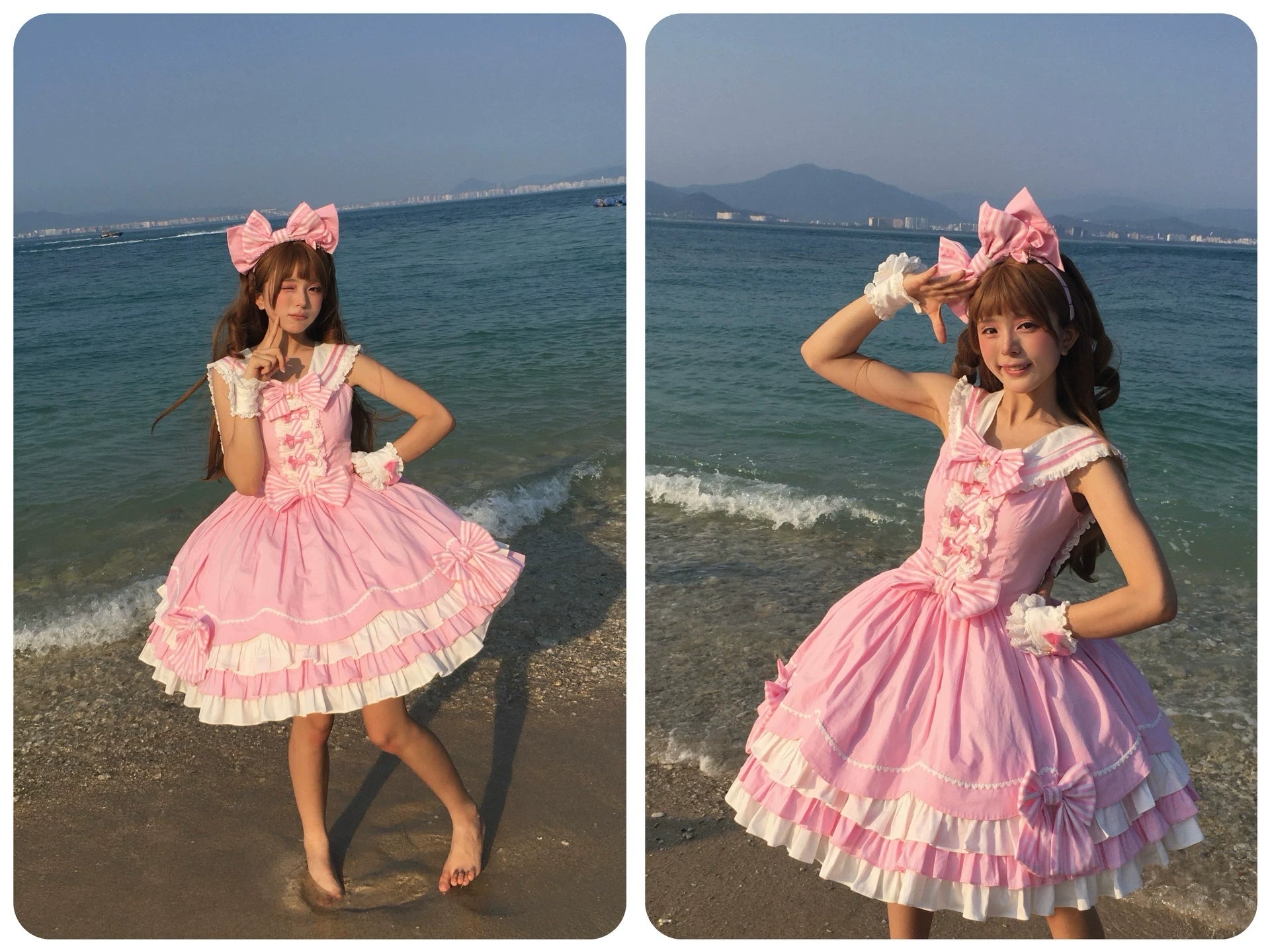 Old School Lolita Sailor Collar JSK Dress with Striped Bows