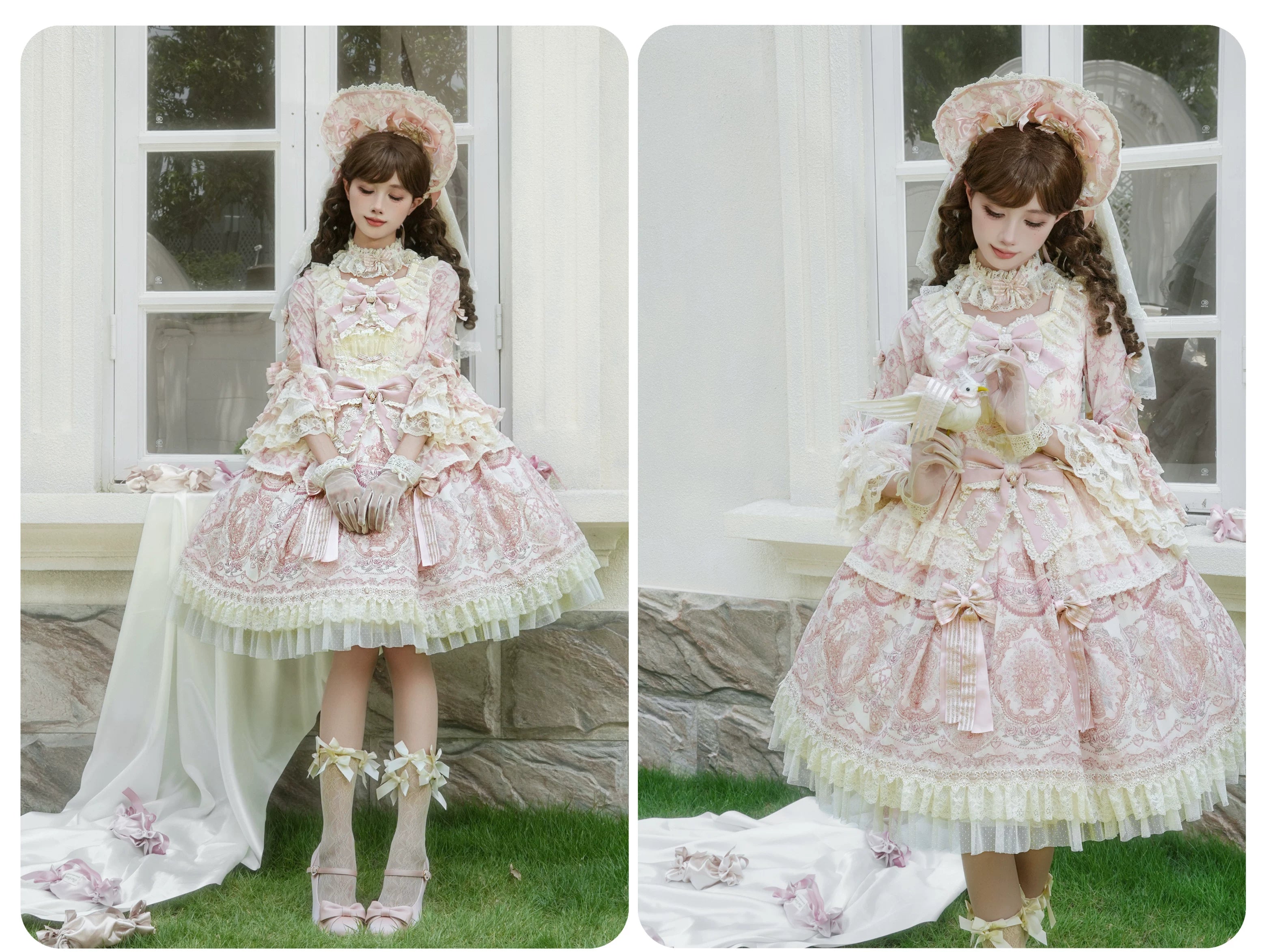 Rose Fragrance - Classic Lolita Lace JSK & OP Dress, Rose & Perfume Bottle Print 45850:865577