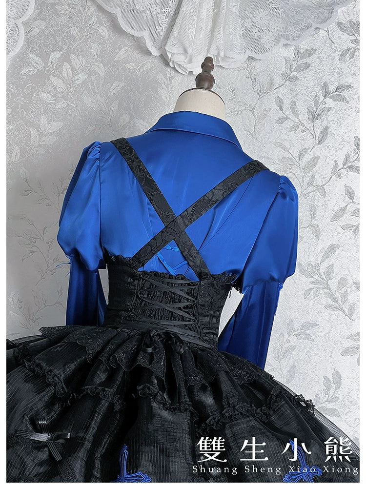 Dark Fog Feast - Gothic Lolita Bust-support Strap Dress, Lace & Cross