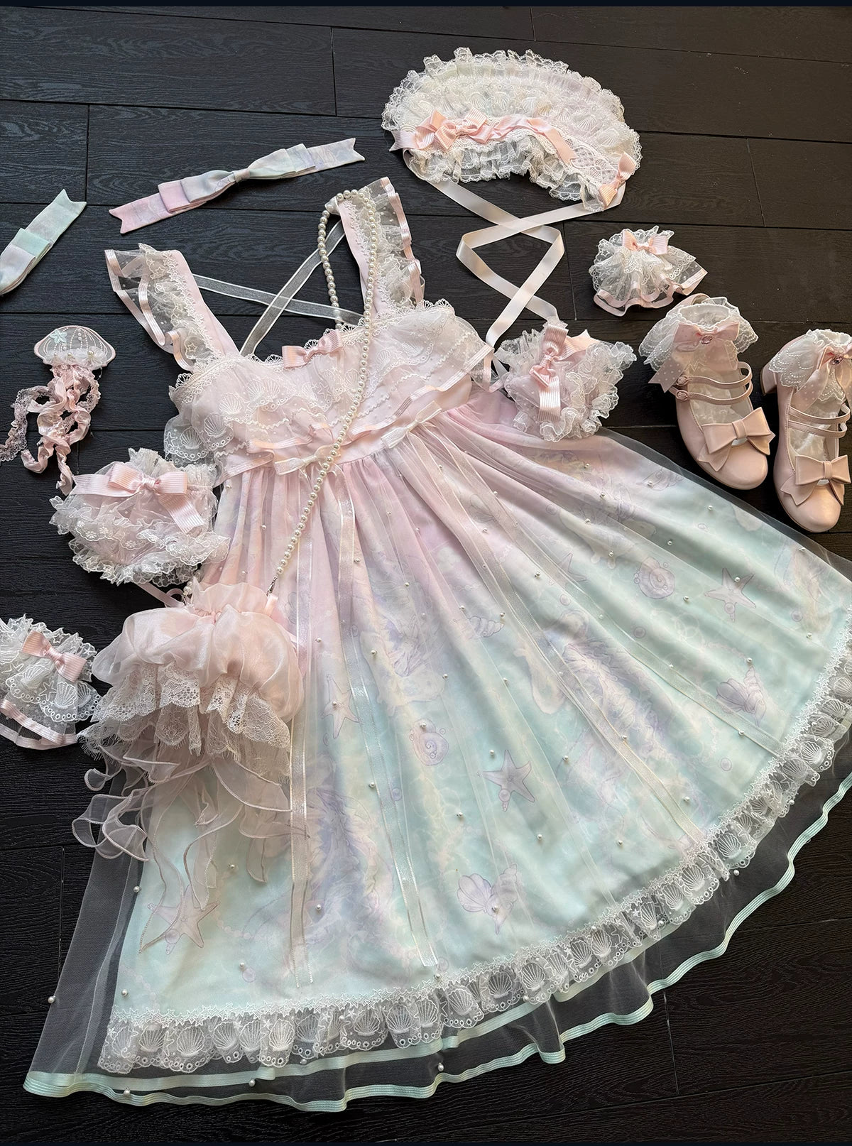 Windchime Jellyfish - Dreamy Sweet Lolita Headdress & Jellyfish Embroidered Brooch 45779:862084