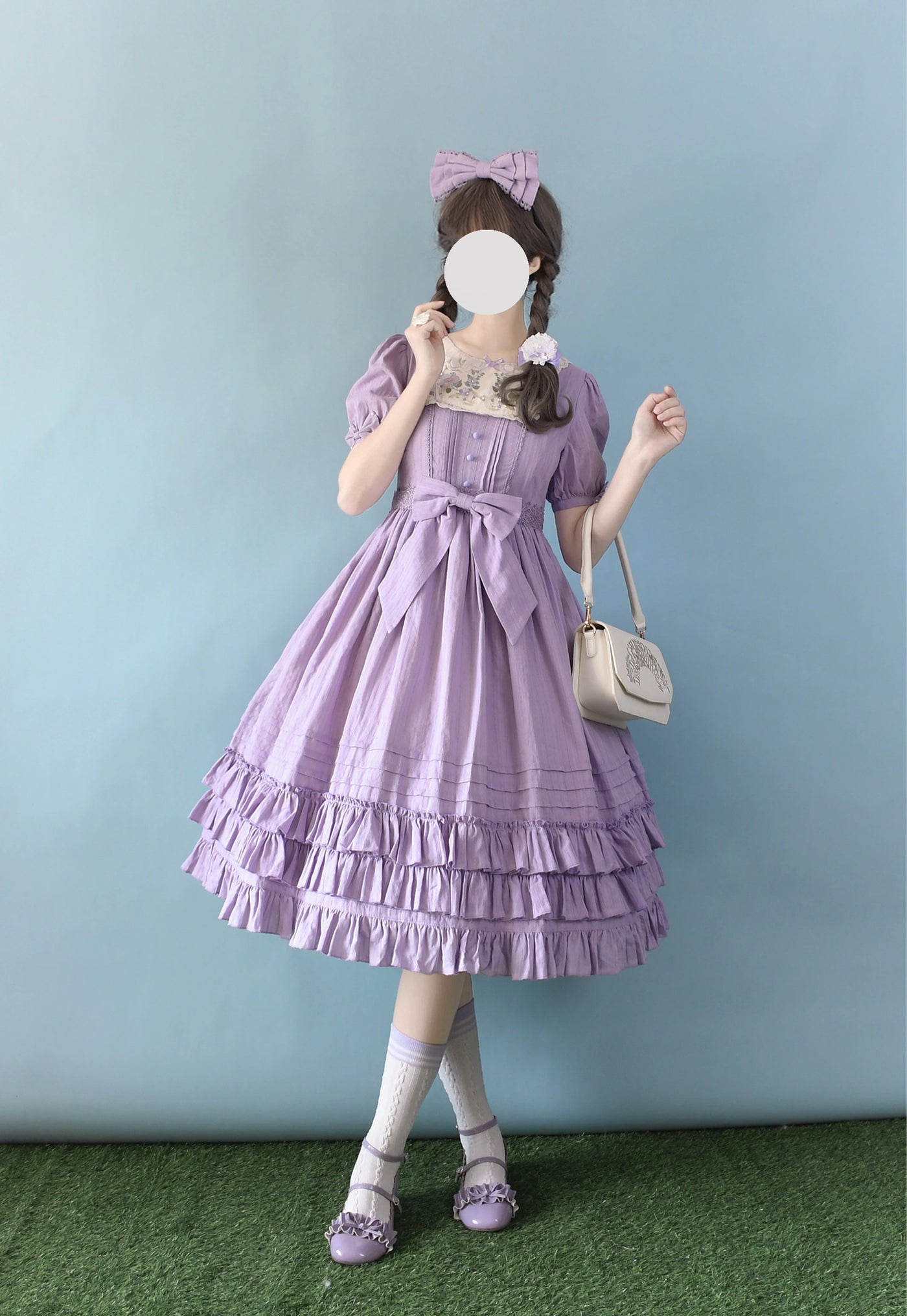 (BFM)Strawberry Witch~Nerry~Sweet Lolita Embroidered OP Dress Multicolors S light purple long-sleeved short dress 