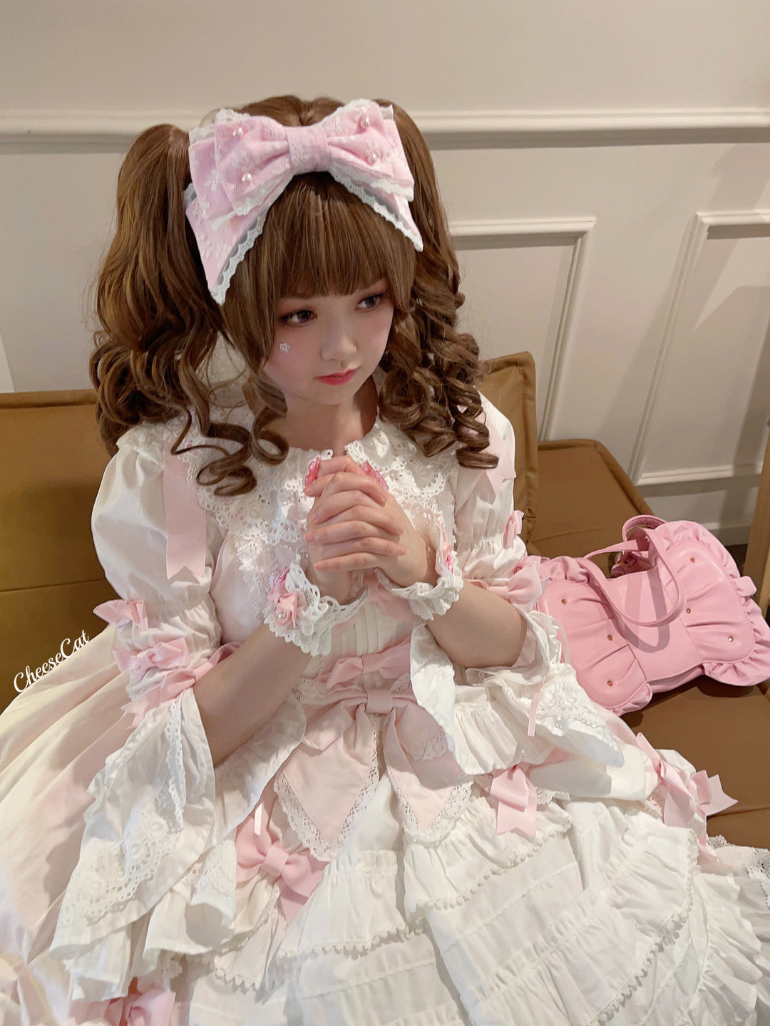 (Buyforme)Cheese Cat~Sweet Lolita KC Lace Butterfly Lolita KC with Pearl   