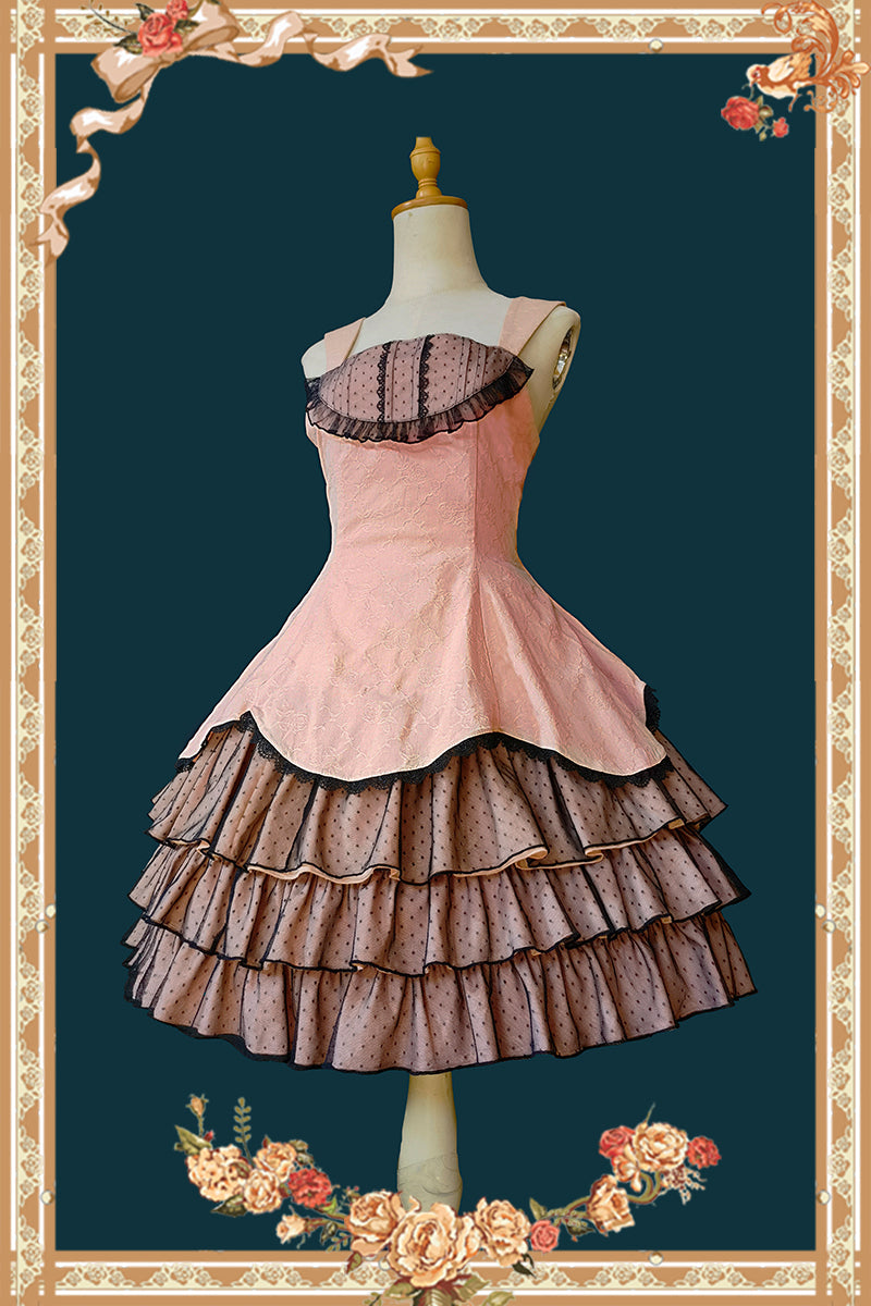 Infanta~Waltz~Classic Lolita JSK Tiered Dress with Bunny Ear Blouse Pink JSK only S