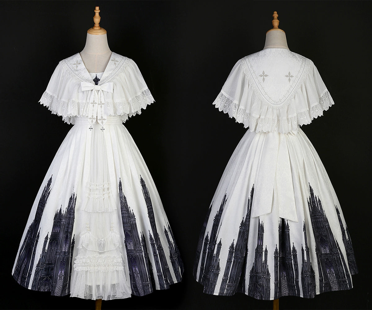 Cornfield Lolita~Silent Church~Gothic Lolita JSK Dress Printed Dress Thin Shawl Set 38706:597116