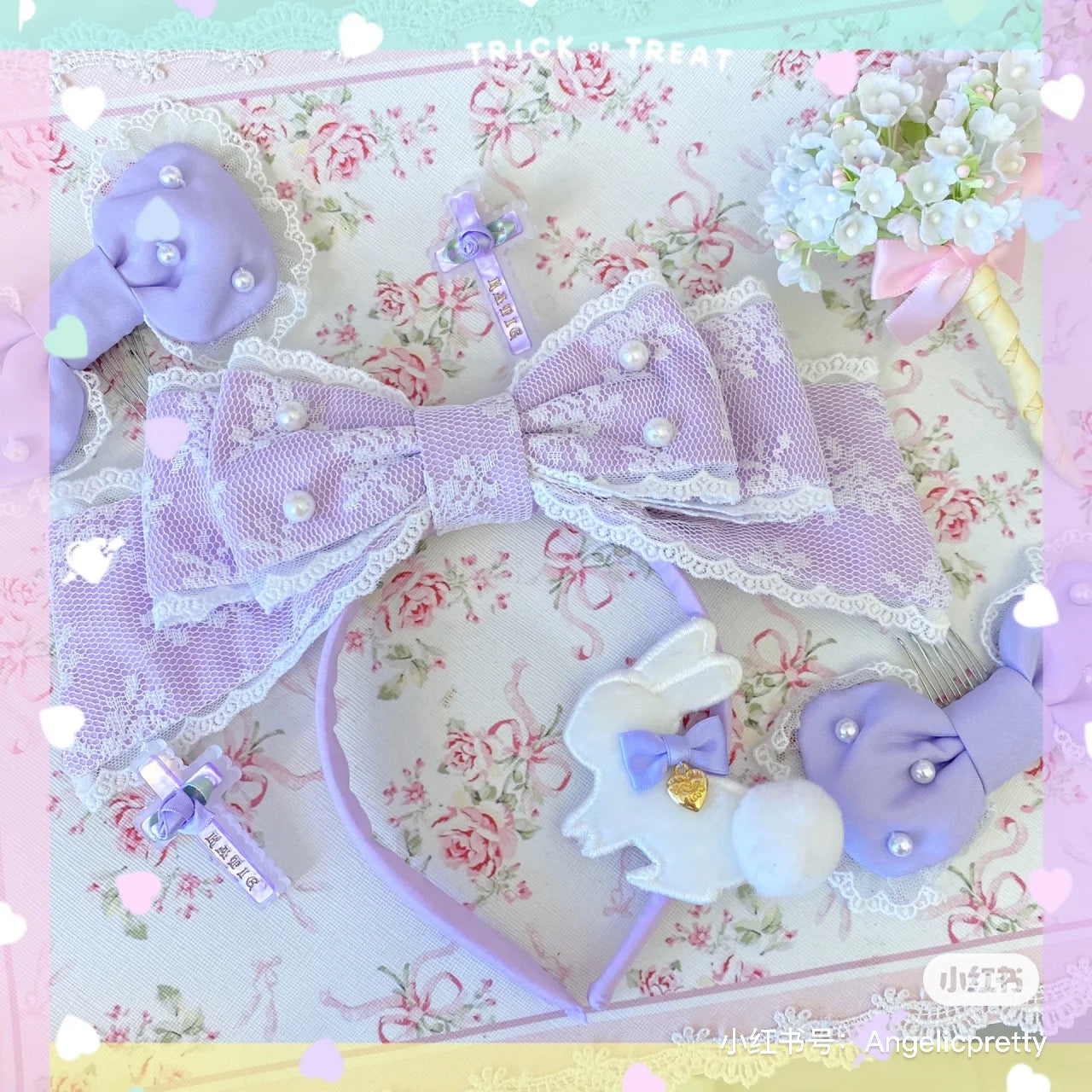(Buyforme)CheeseCat~Lace Butterfly Lolita KC with Pearl purple KC  
