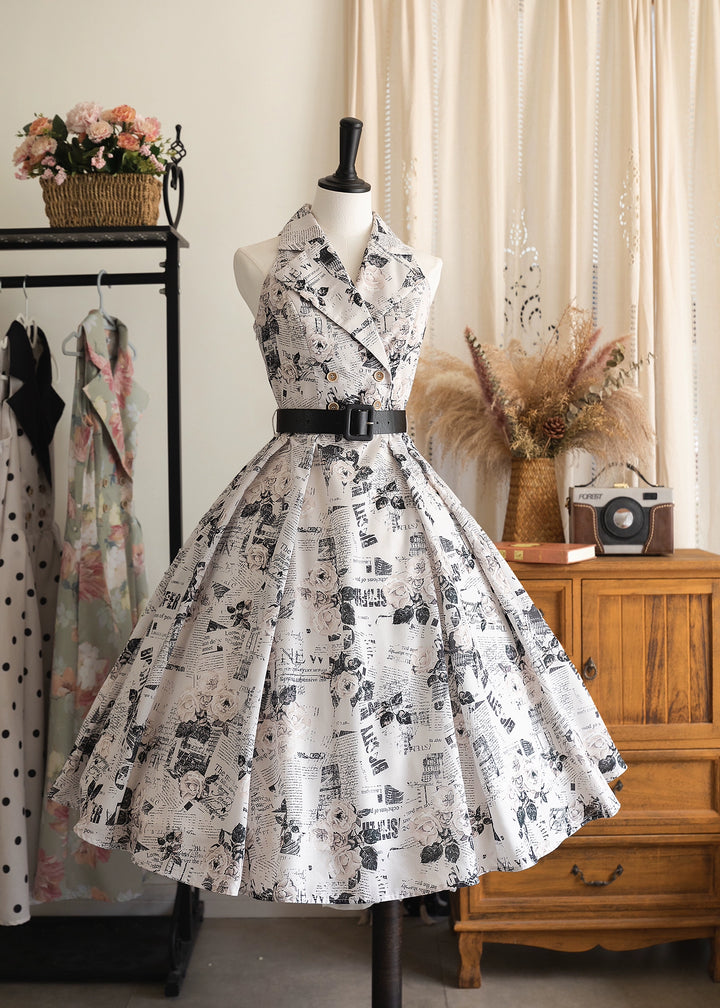 Forest Wardrobe - Afternoon Forest - Vintage Lolita Halter-neck JSK Dress in French Style Newspaper S