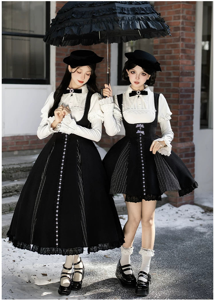 Monochrome Sonata - Classic Lolita Bust-supporting JSK Set, Piano Inspired