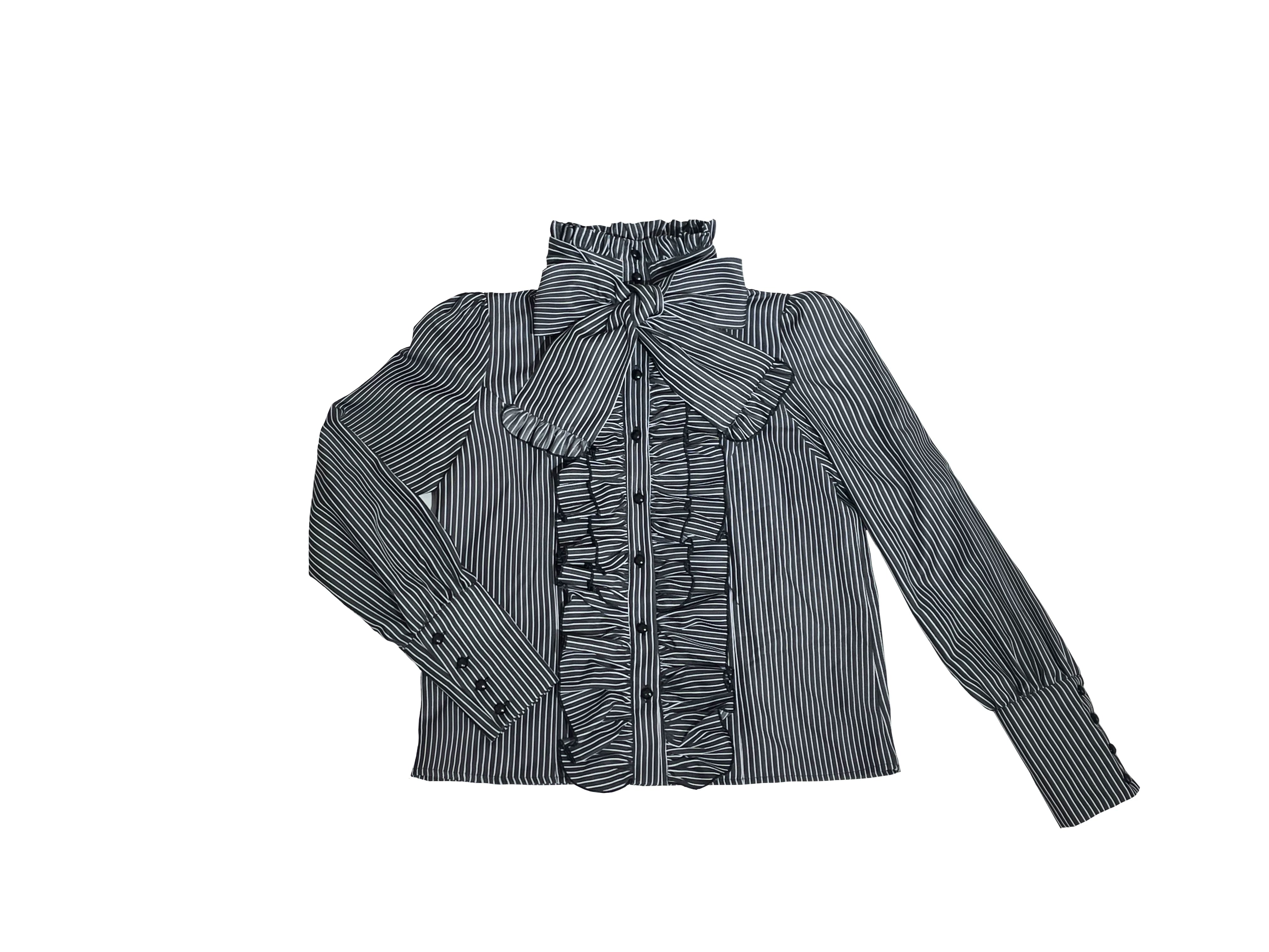 Doll Gift Box - Gothic Lolita Striped Blouse & Skirt Set, Back Zipper Black-gray Striped - Blouse Only S