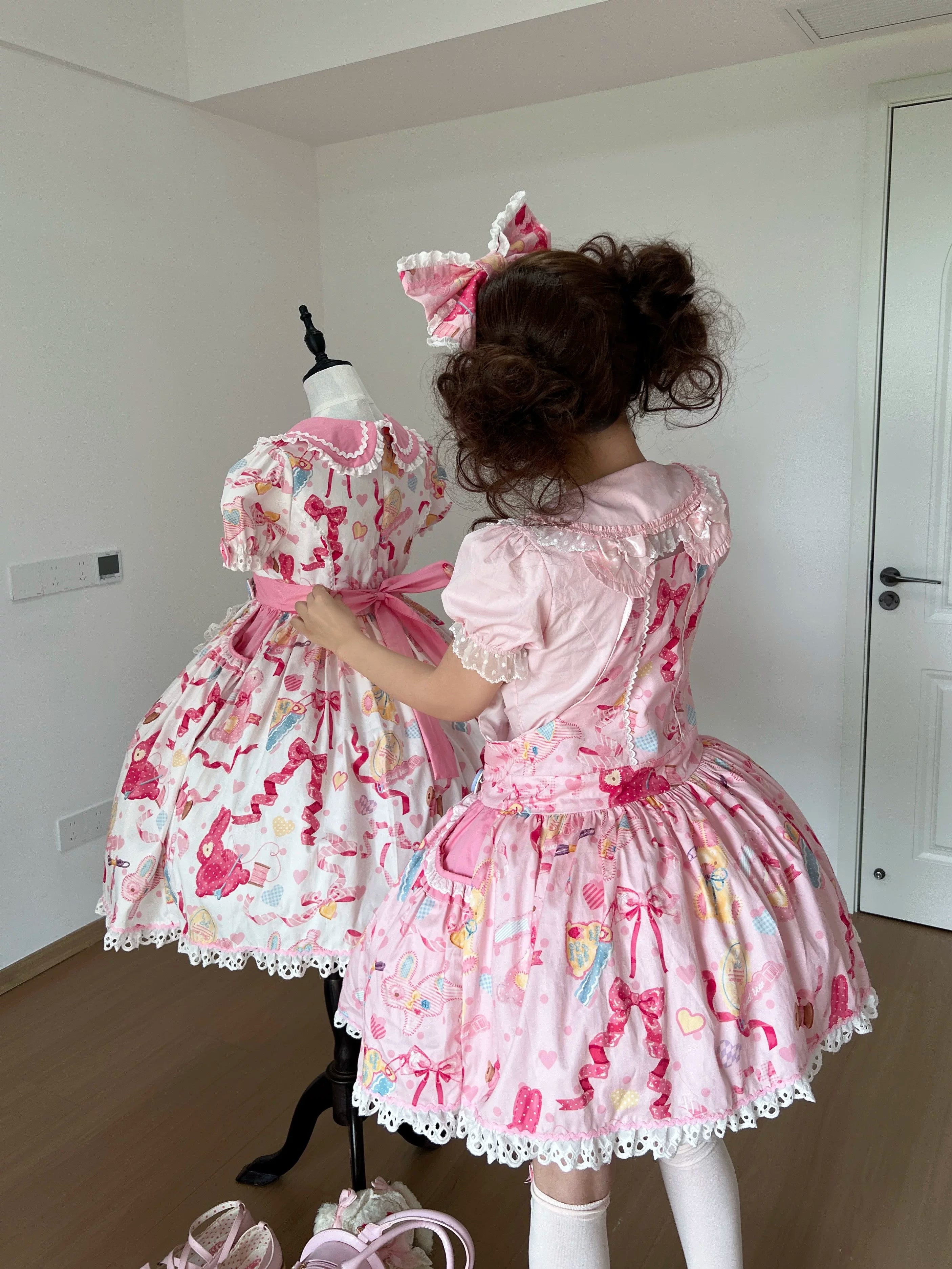 Little Bunny Tag - Sweet Lolita Bunny Printed OP & Salopette, Detachable Apron 45718:859500
