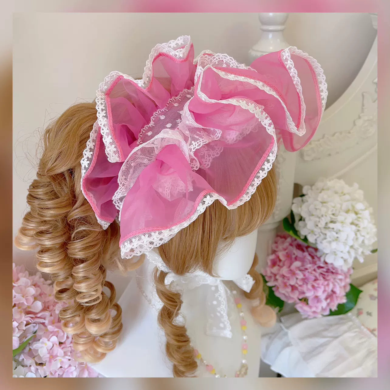 CheeseCat~Sweet Lolita Bonnet Organza Bow Headdress 35230:574296