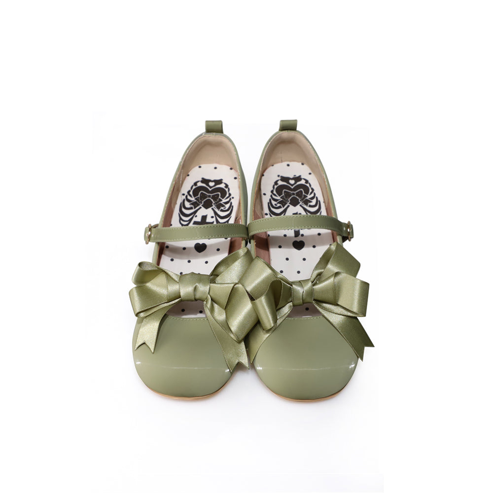 MODO~Beth~Kawaii Lolita Mary Jane Shoes Silk Round Toe 34 Mid heel in green 