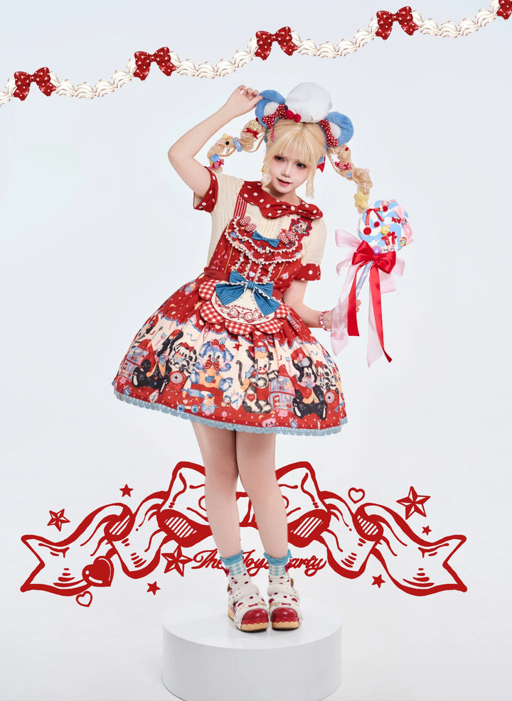 Star Fantasy~The Dogs Party~Kawaii Lolita Dress Set with JSK Salopette and Shirt