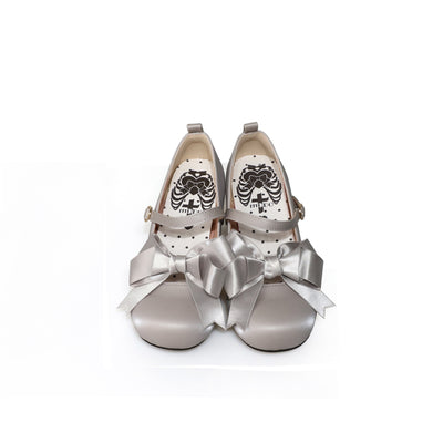 MODO~Beth~Kawaii Lolita Mary Jane Shoes Silk Round Toe 34 Mid heel in grey 