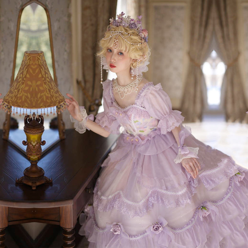 Cat Fairy~Miss Molly~Wedding Lolita Short Sleeved Chiffon OP   