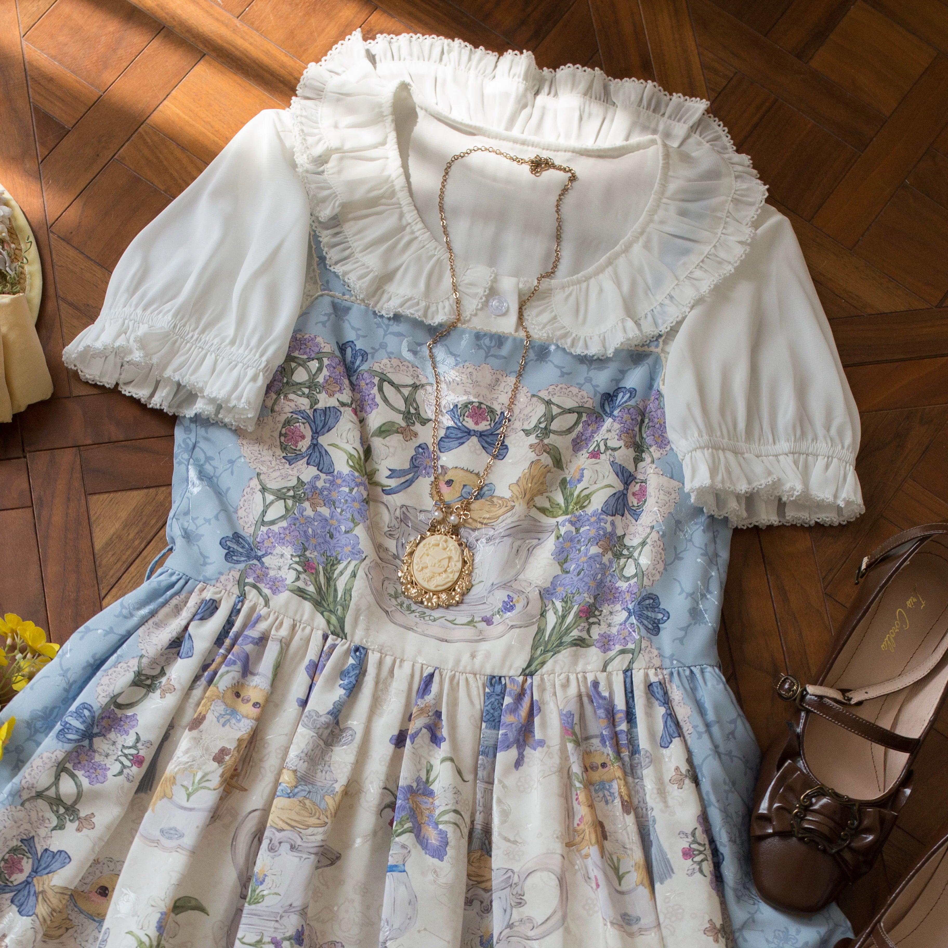 EverSpring - Short Sleeve Sweet Lolita Shirt, Peter Pan Collar 44735:820631