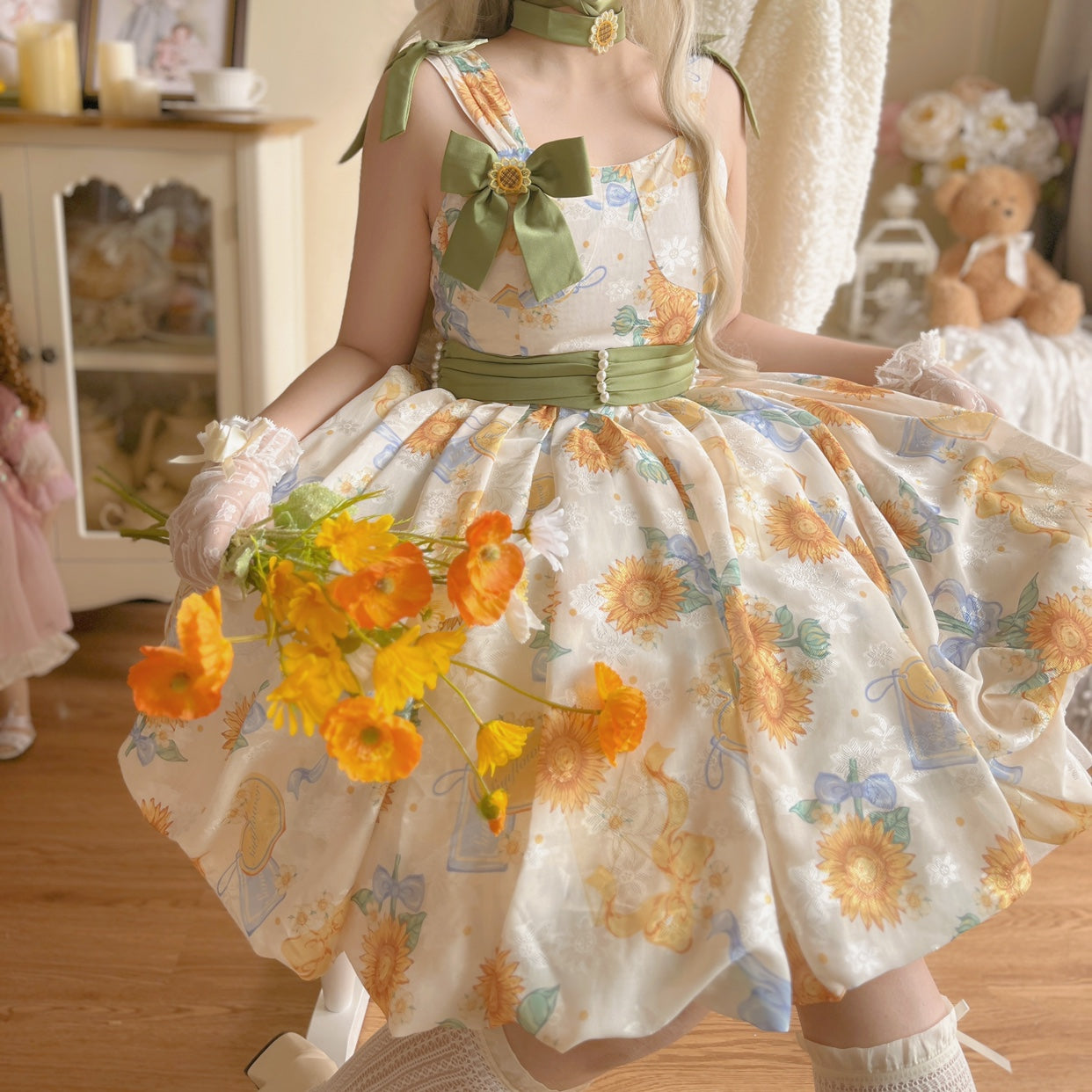 Akiyama Future Studio~Sunflower Print Lolita JSK Dress in Breathable Light Fabric 42790:753515