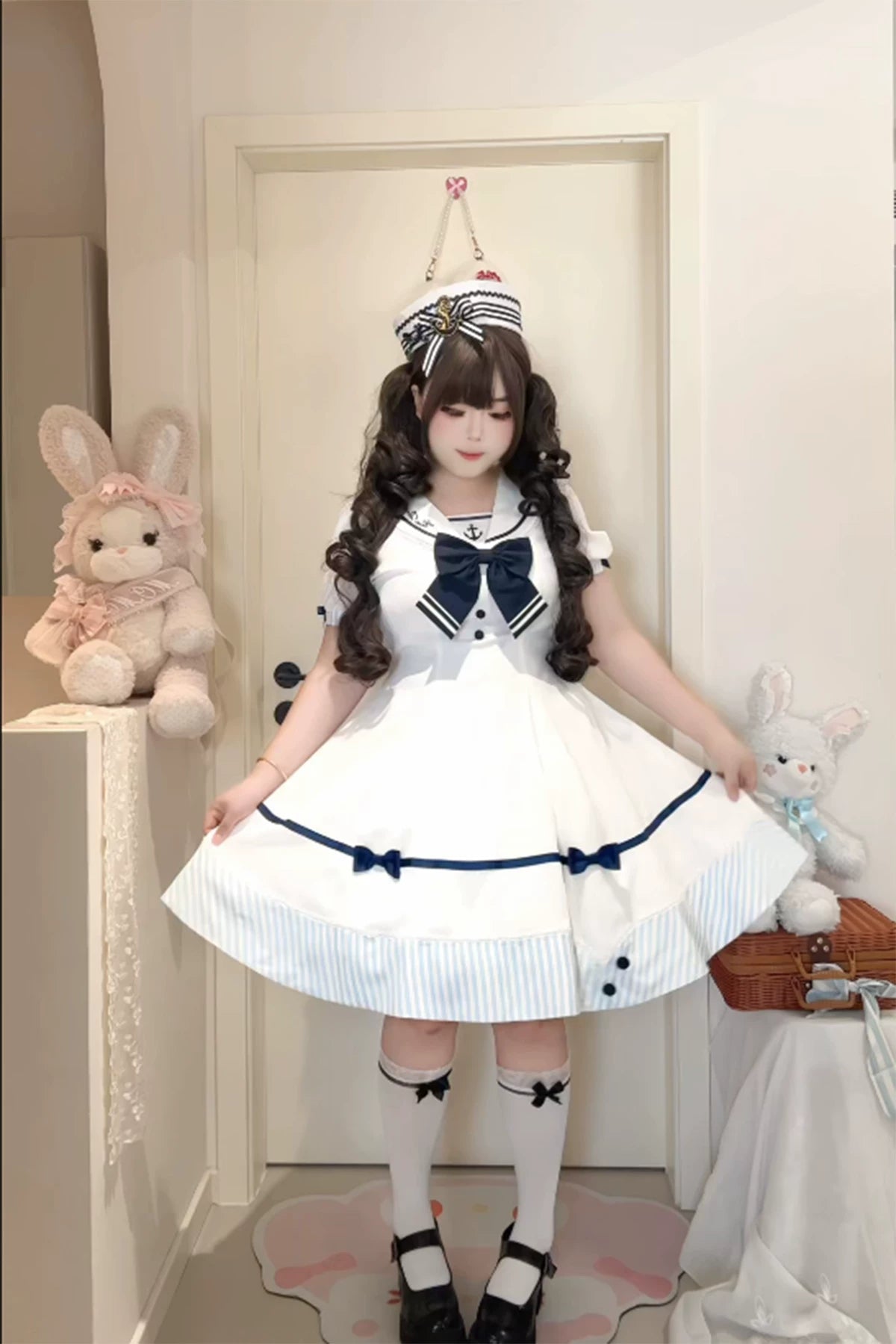 Little Sea Breeze - Summer Sailor Lolita OP Dress with Detachable Bow 45712:859227
