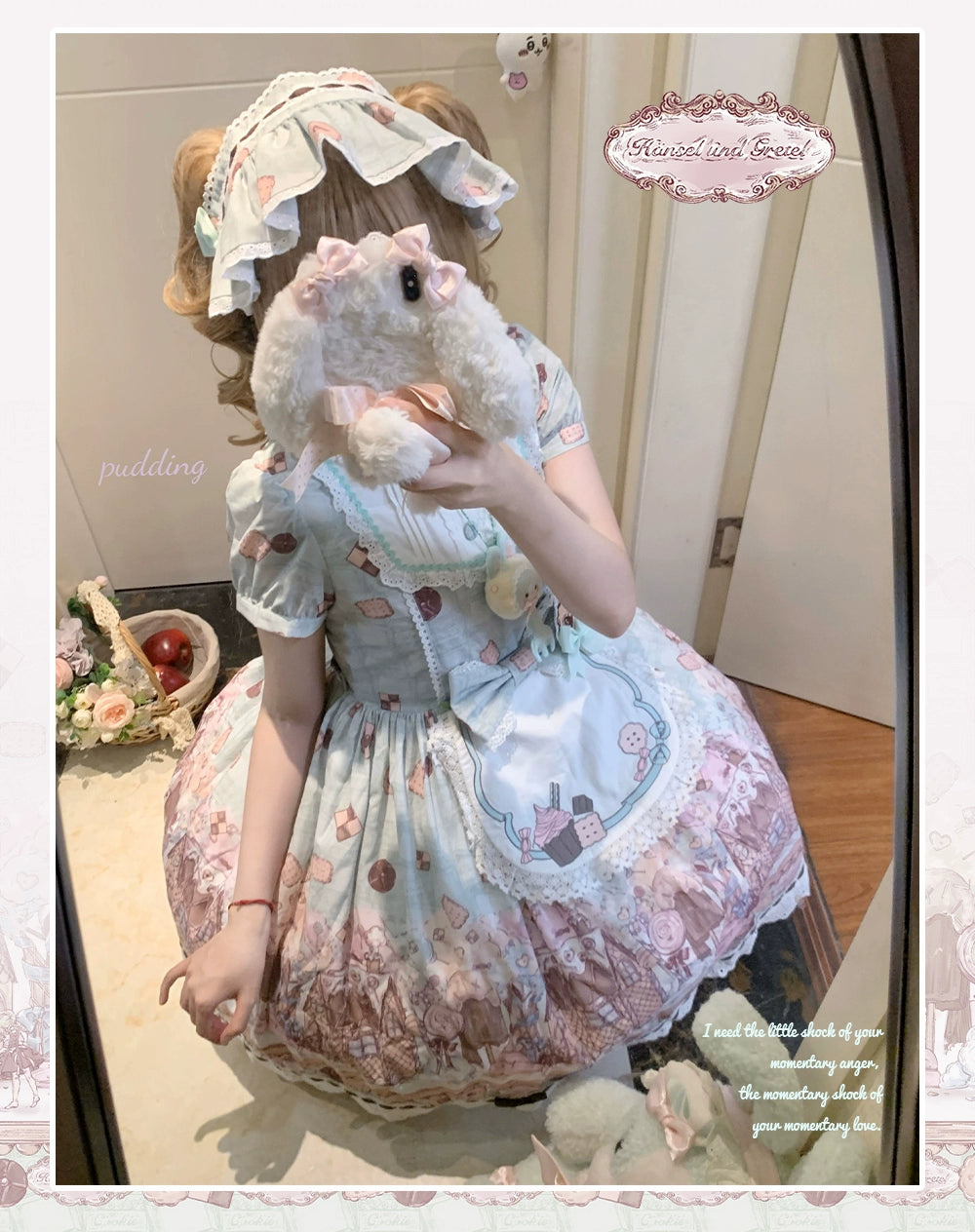 The Story of Frosting Town - Kawaii Lolita Print Dress, Detachable Apron 44387:806523