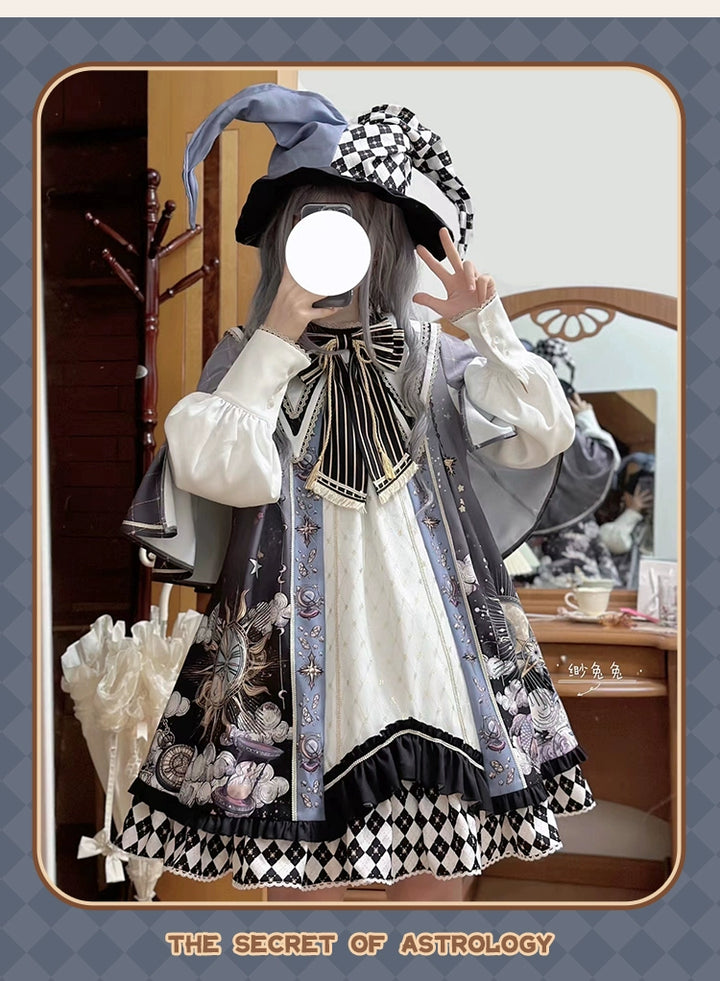 Honey Machine~The Secret Of Astrology~Kawaii Casual Lolita Printed OP Dress Long Sleeve   