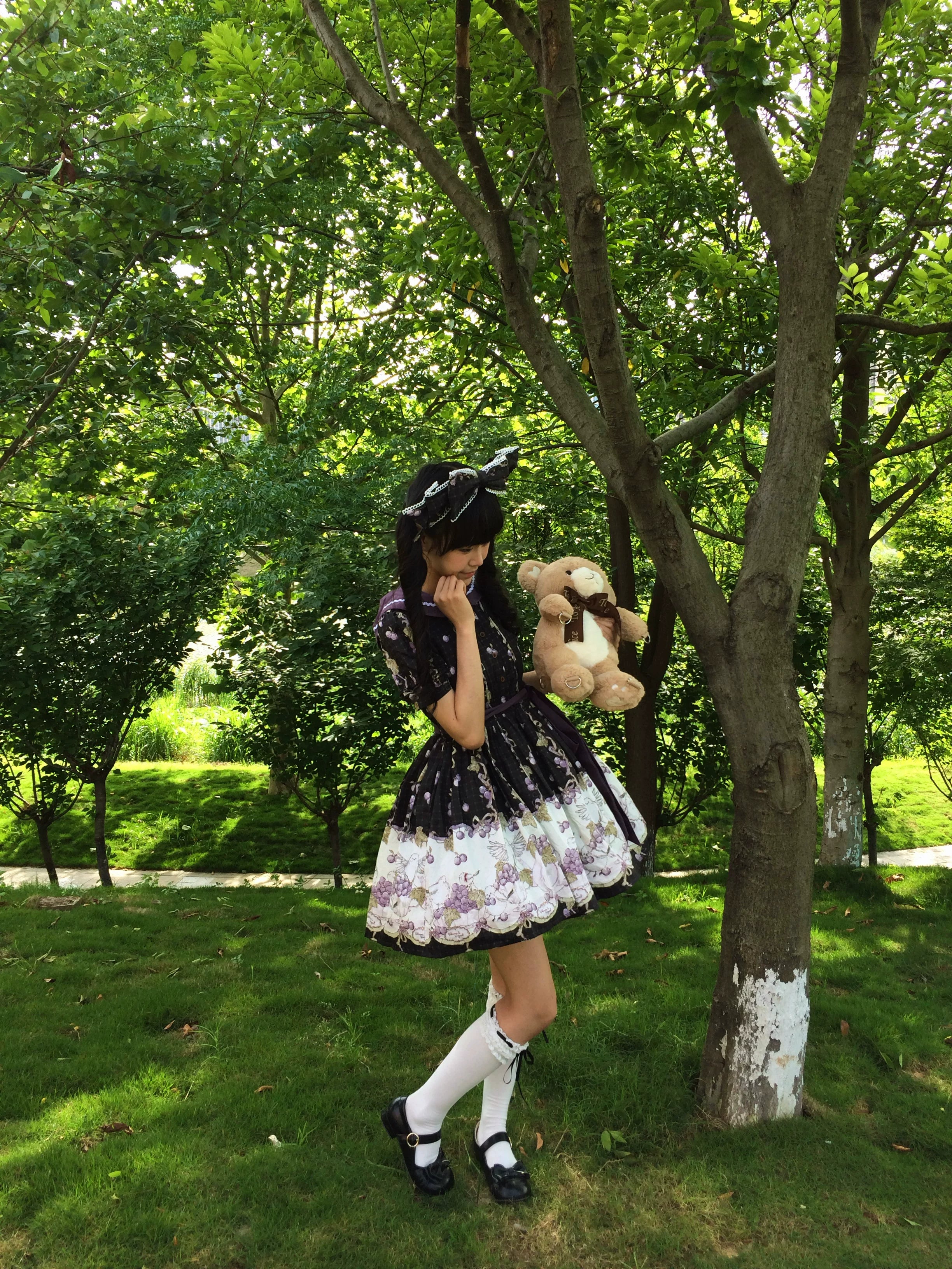 Grape Season - Cotton Classic Lolita Grape Printed OP & JSK Dress 45609:855212