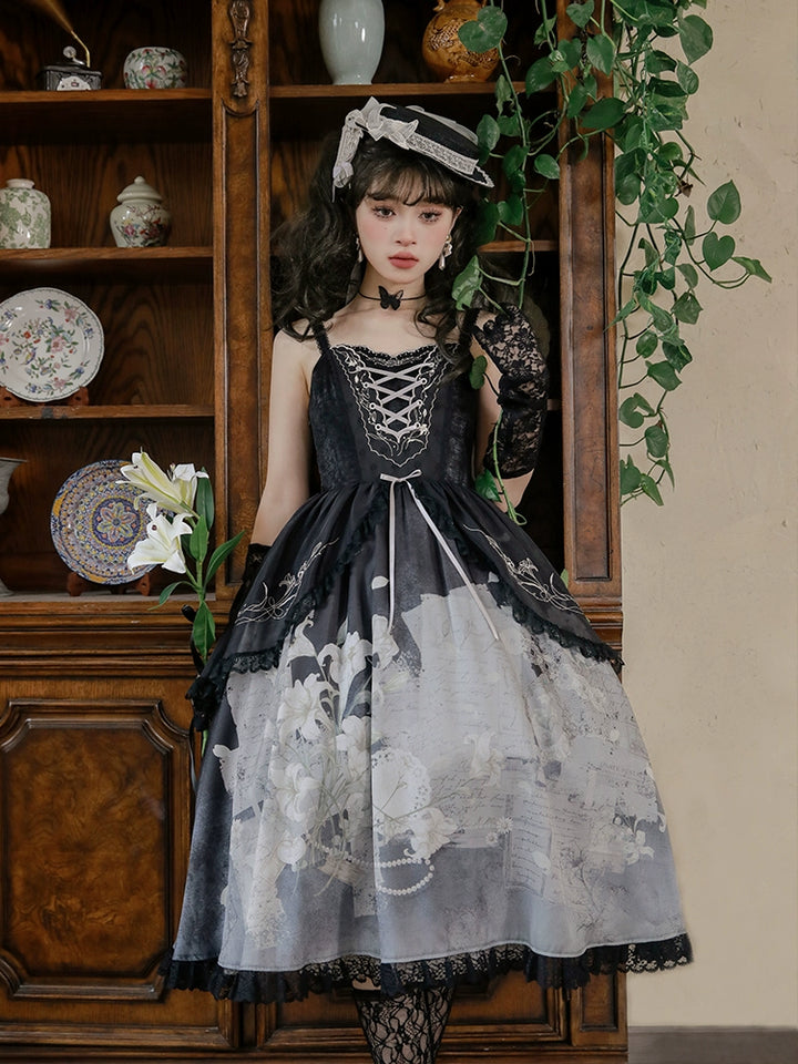 Mademoiselle Pearl~Lily Poetry~Lily Print Lolita Dress Collection   