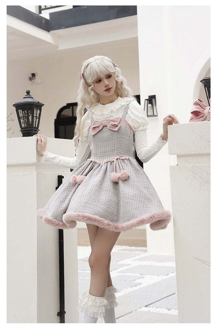 With PUJI~Winter Love Song~Winter Sweet Lolita JSK Suit Plush Cape   