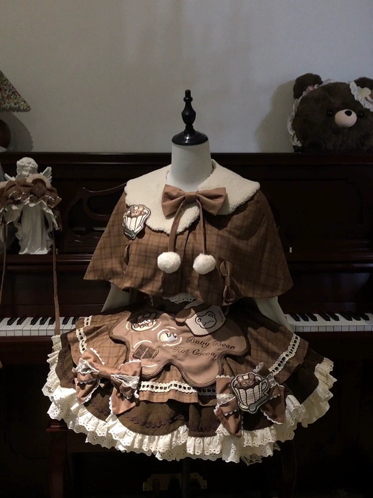 Seal Frosting House - Hot Cocoa Bear - Kawaii Lolita JSK Dress, Blouse & Cape (L M S XL) 44181:797609