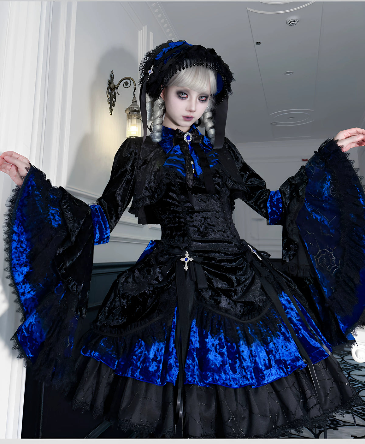 Dark Raven Poem - Gothic Lolita JSK & Bolero Dress Set, Diamond Velvet 45967:869799