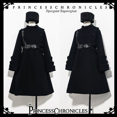 Princess Chronicles~Ouji Lolita Winter Black Long Coat S coat(with belt) 