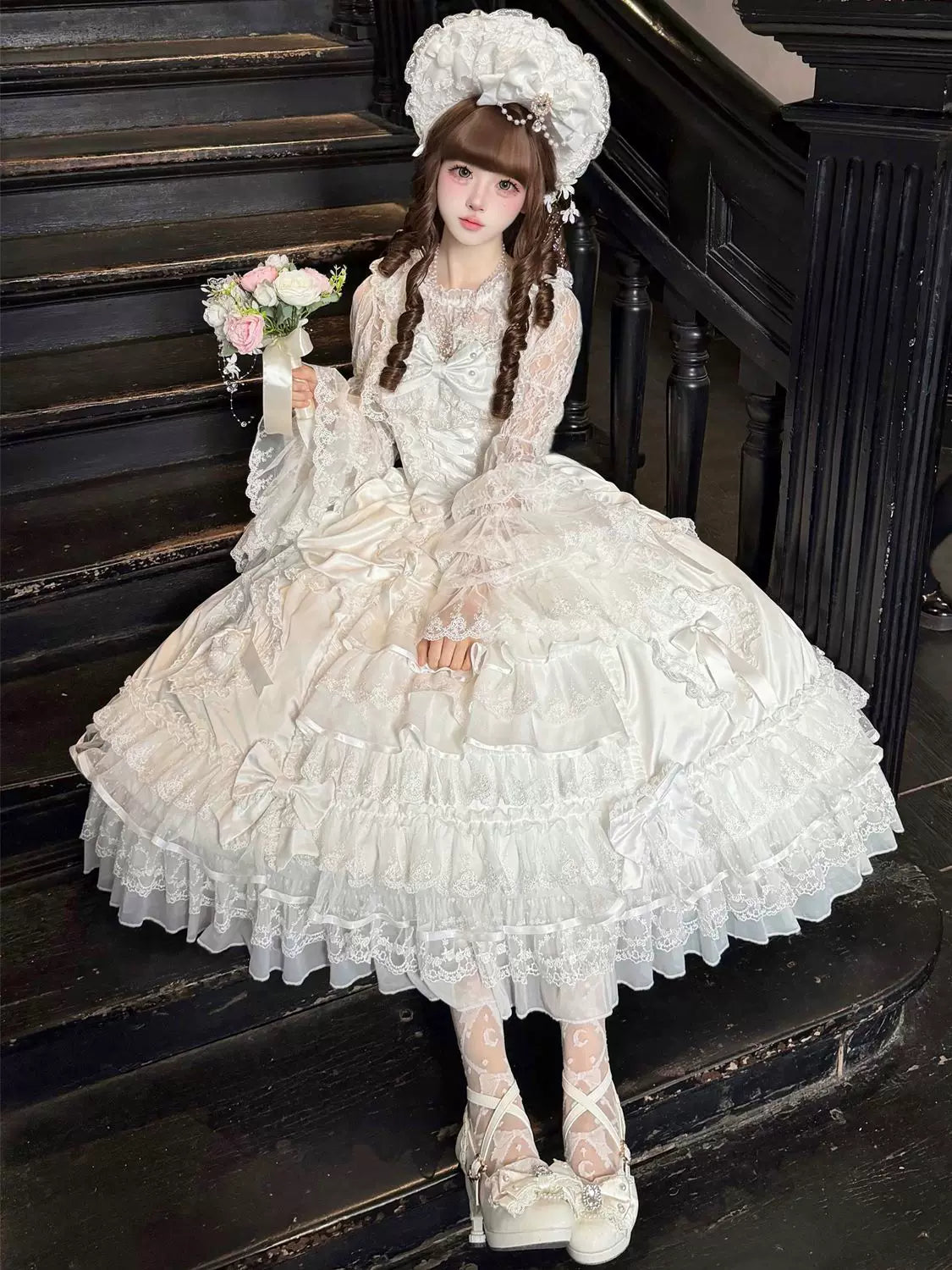 Drapery Poem - Sweet Wedding Lolita JSK Dress, Long Tiered Skirt