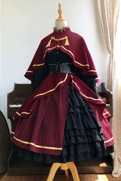 (BFM)Summer and Galaxy~Savior~Military Lolita Dress Skirt Full Set 2XL A set of black and wine red 