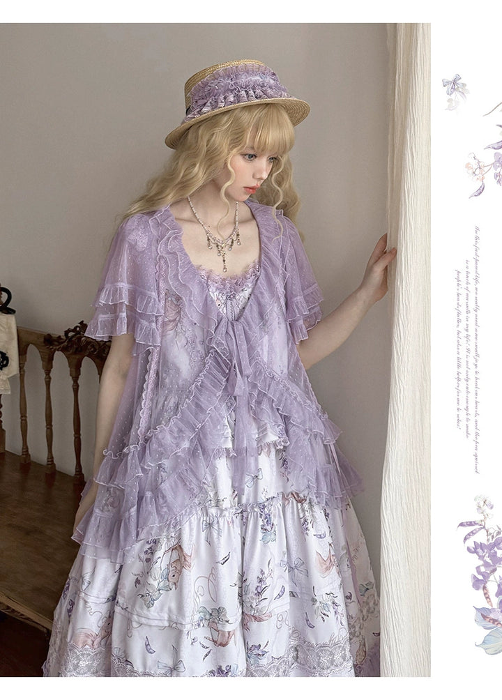 Urtto~Pea Squirrel~Country Lolita Purple JSK Dress with Tulle Cardigan
