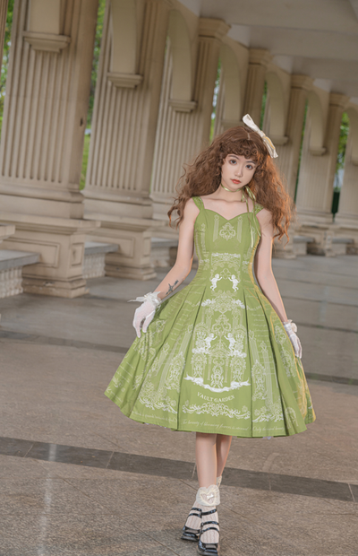 (BFM)Vault Design~Angel Garden~Daily Elegant Lolita Dress Chiffon JSK Dress S Green 