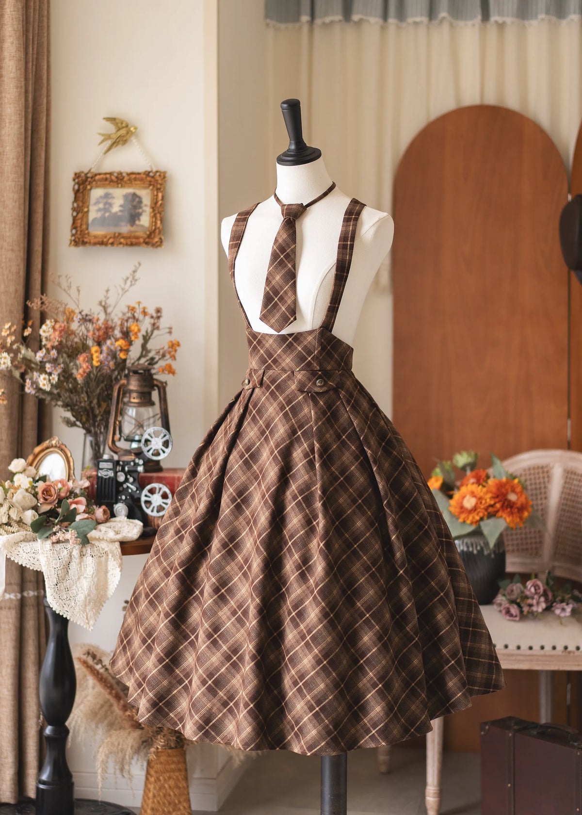 Forest Beats - Elegant Classic Lolita Suspenders Skirt, Plaid Pattern (2XL L M S XL) 46082:874428