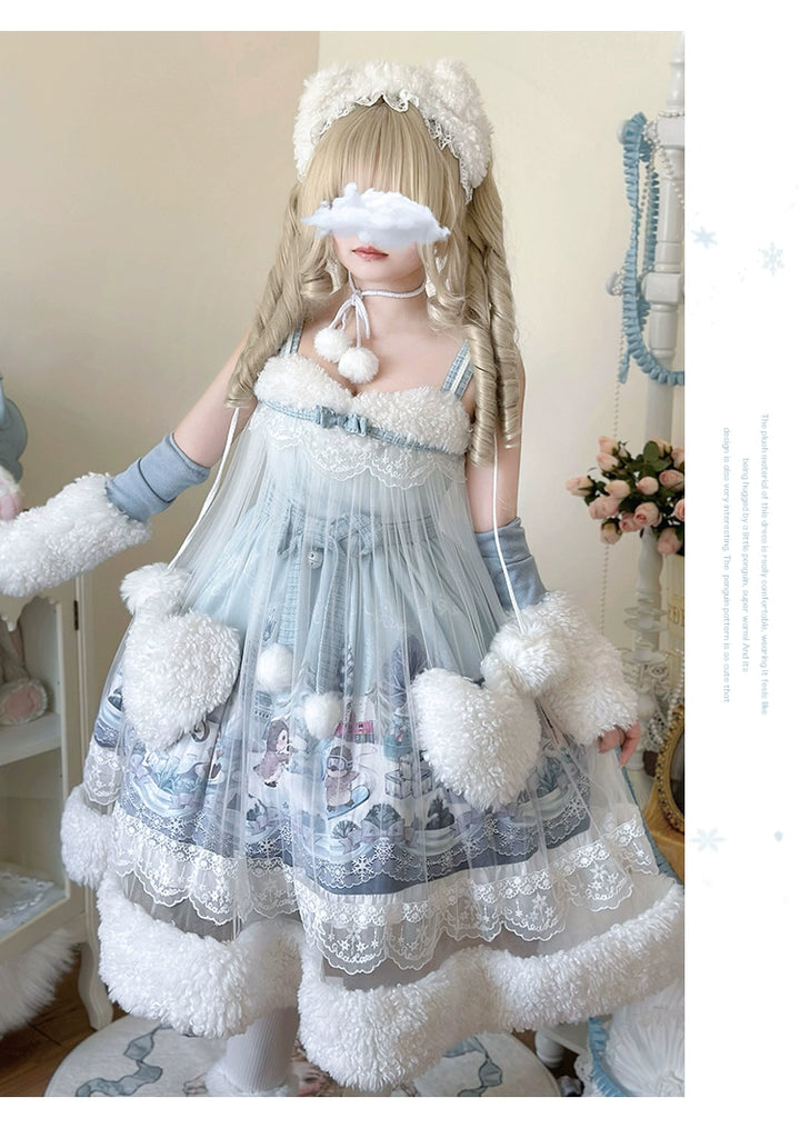 Spireme Cat~Penguin Snow Treasure~Kawaii Lolita JSK Penguin Printing Winter Dress   