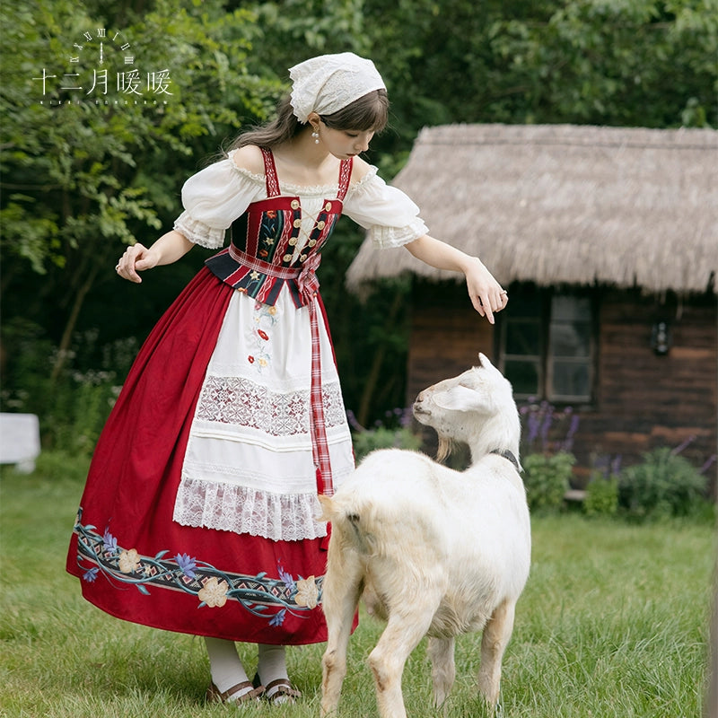 Nikki Tomorrow - Goose Pleasure - Country Lolita Red JSK Dress Apricot Shirt 38306:582514