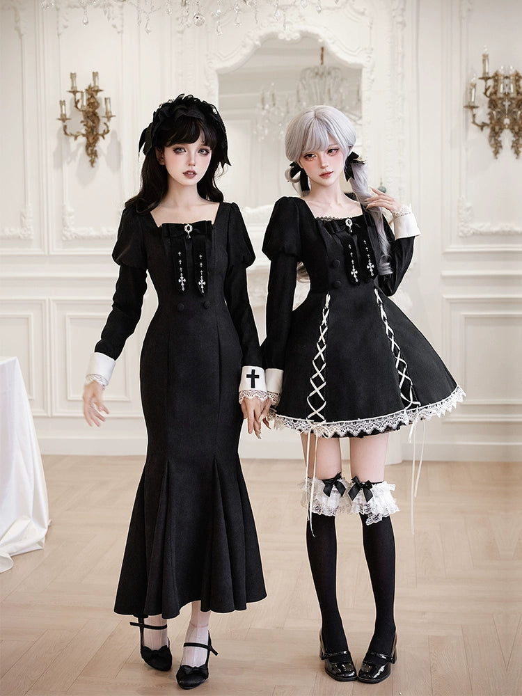 With PUJI - Rose Doll - Gothic Lolita Short OP, Mermaid Dress 44301:803461