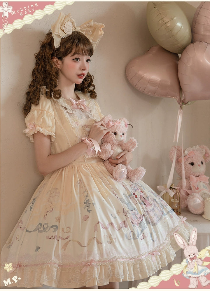 Mademoiselle Pearl~Wedding Cake~Sweet Lolita Dress Suit Printed JSK