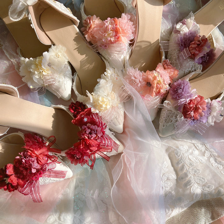 Sky Rabbit~Hanami Season~Wedding Lolita Heel Shoes with Floral Decoration