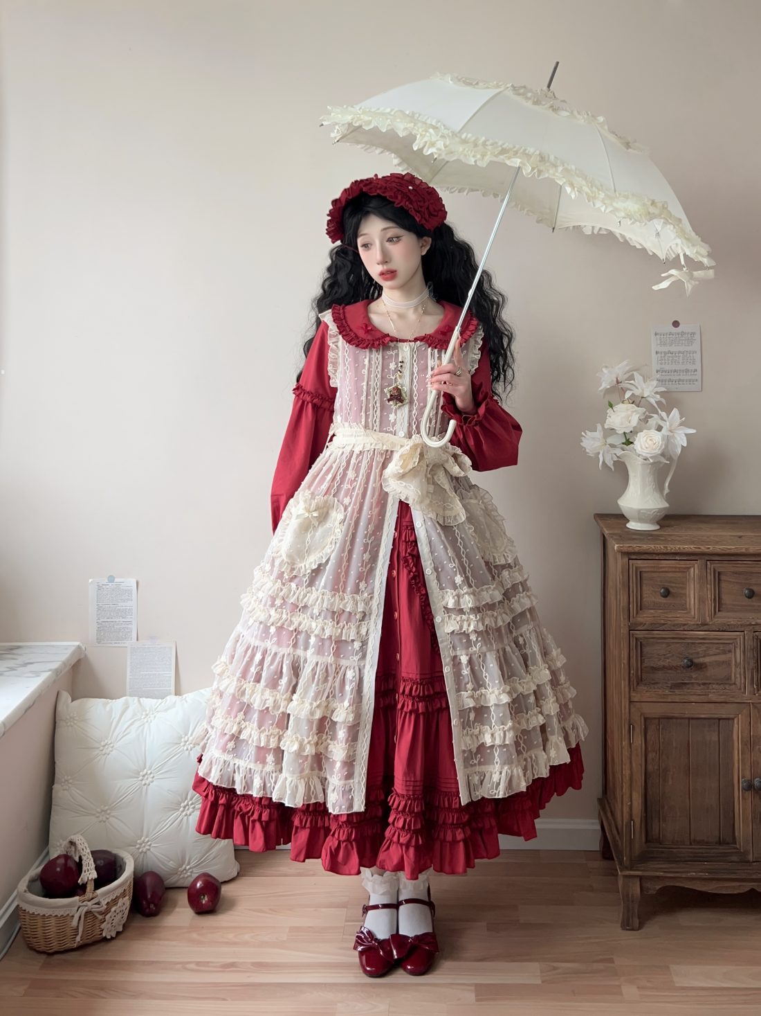 Bunny Magic Forest - Loving Bunny - Elegant Lolita Long Sleeve Trapeze OP, Tiered Skirt 44362:806264