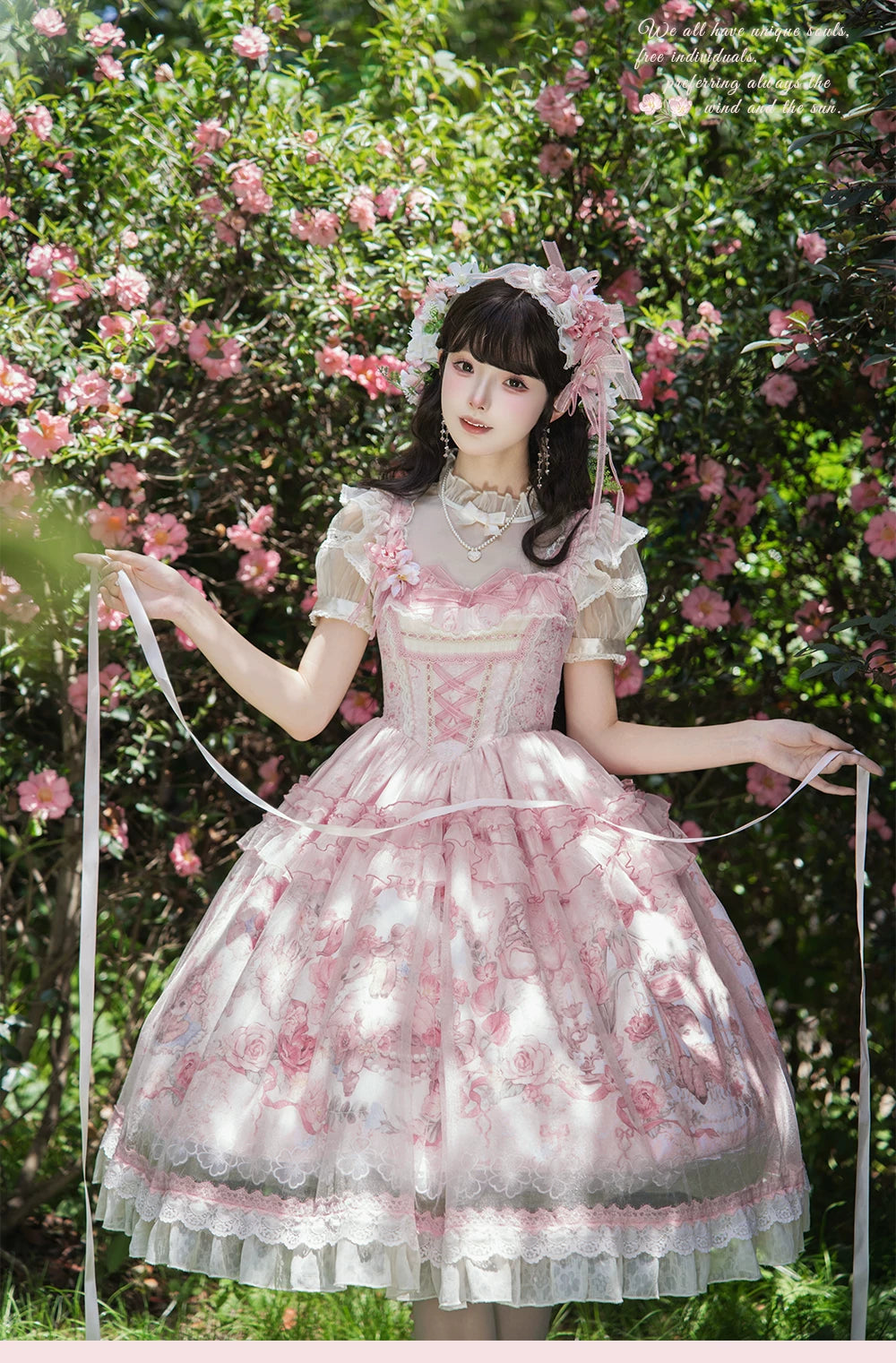 Deer Garden - Sweet Lolita Deer Printed JSK Dress with Tulle Overlay 45607:855251