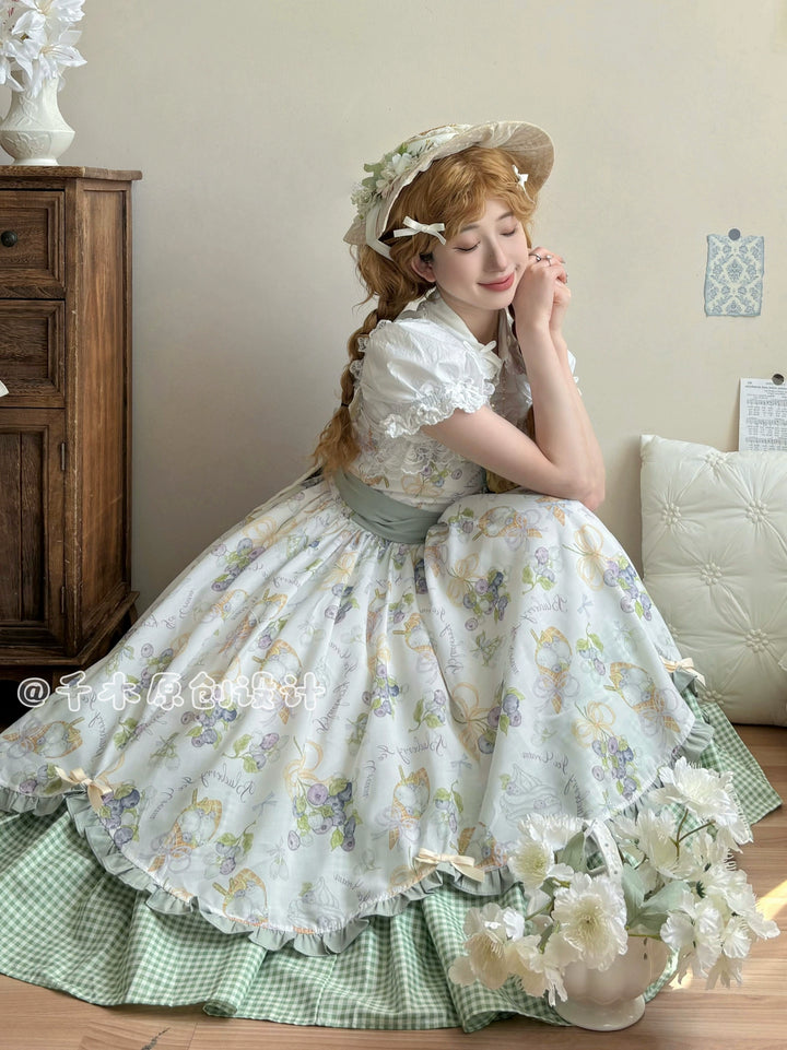 Qianmu~Blueberry Summer~Classic Lolita JSK Dress with Large Hem and Cotton Lining