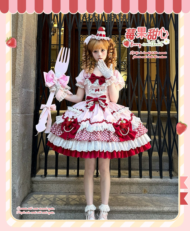 Sakurahime~Berry Sweetheart~Sweet Lolita OP Suit Old School Lolita Dress and Top Hat