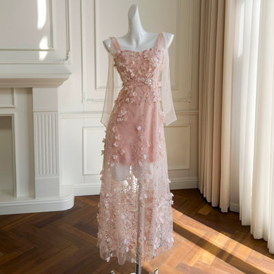 Anna~French Pink Lolita JSK Dress Square Neck Sequin Floral Lolita Dress Pink JSK M 